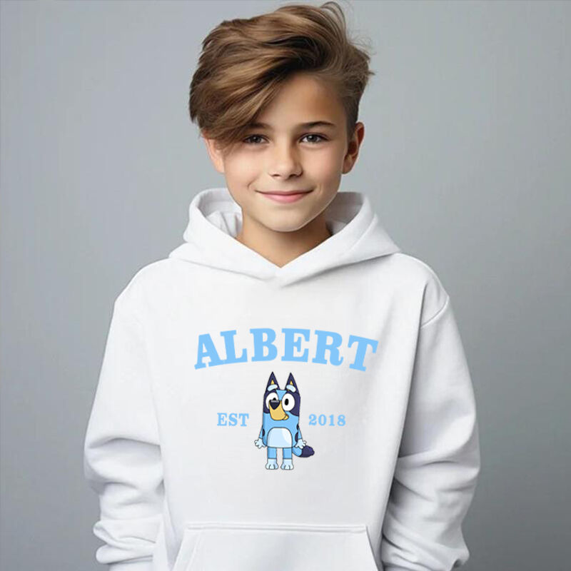 Sudadera con capucha personalizada para niños, nombre personalizado y año con patrón de anime, regalo especial para niños