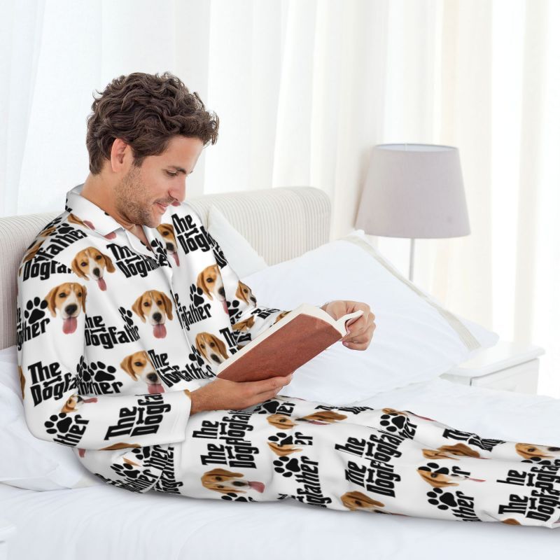 Personalisierte Pyjamas benutzerdefinierte Welpen Foto Der Hund Vater mit Pfotenabdrücken Design Geschenk für Tierliebhaber Dad