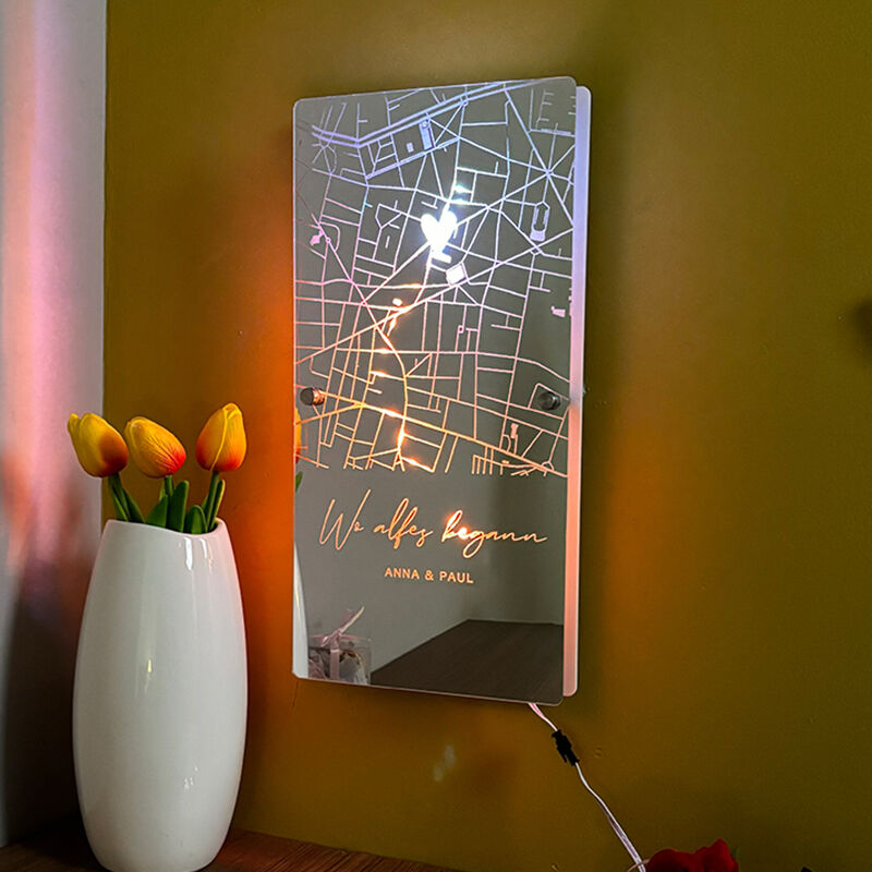 Personalized Map Mirror Lamp Sweet Gift For Couples