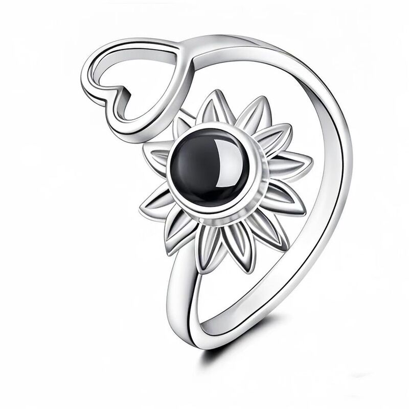 Personalized Sunflower Projection Picture Ring with Love Heart Simple Gift for Wife