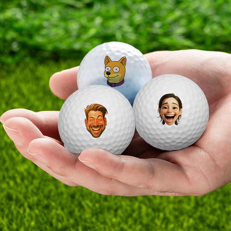 Personalized Golf Balls Set of 3 Cartoon Style Funny Face Desktop Decoration Balls for Dad