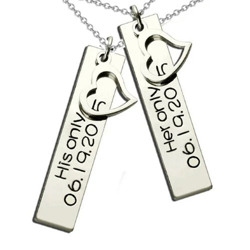 "With The Wonder Of Love" Heart Bar Necklace For Couples