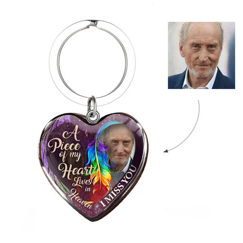 Personalized A Piece Of My Heart Lives in Heaven Memorial Photo Keychain