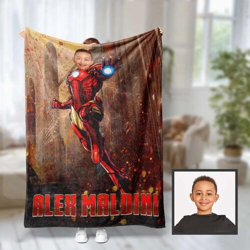 Personalized Photo Blanket of Man in Armor for Playful Baby Boy