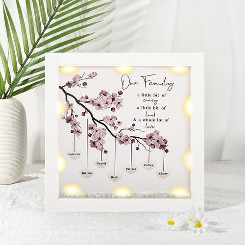 "Our Family Is A Little Loud" Personalized Plum Blossom Night Light Family Tree Frame