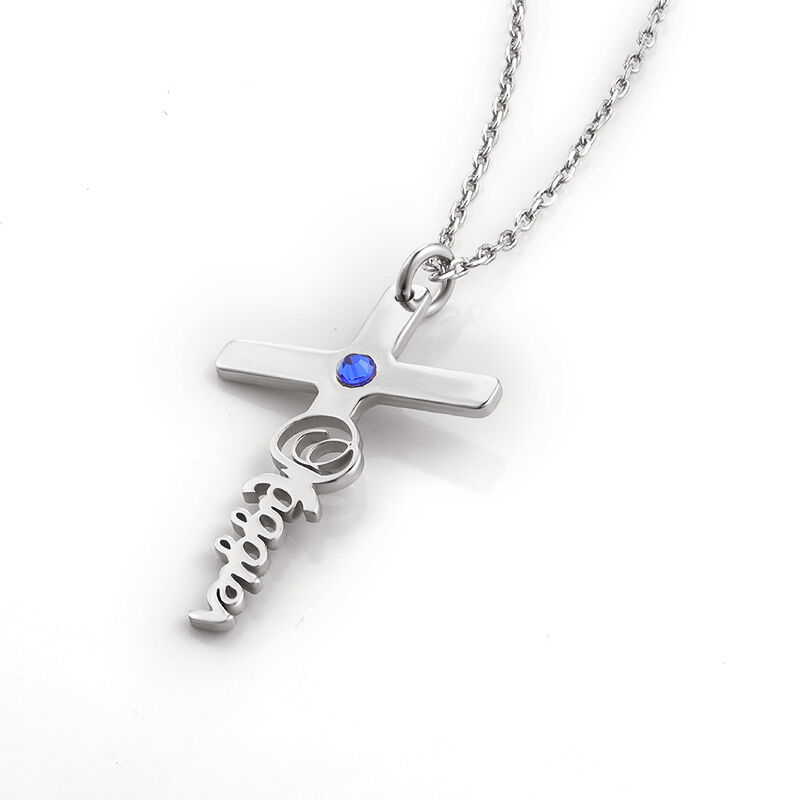 "Your Belief" Cross Personalized Name Necklace with Birthstone