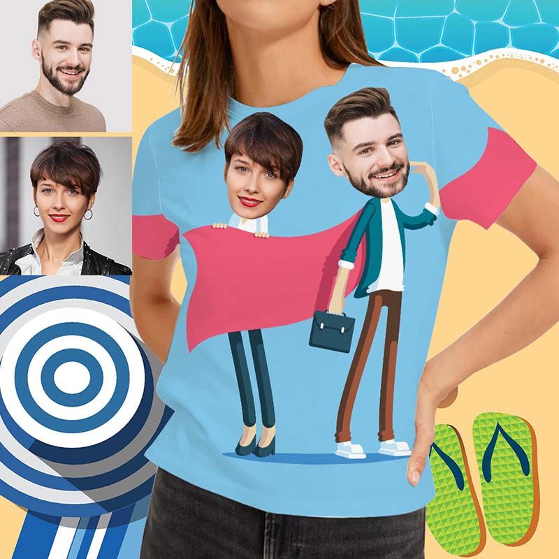 Personalized Face Hawaiian T-Shirt With Superman Couple