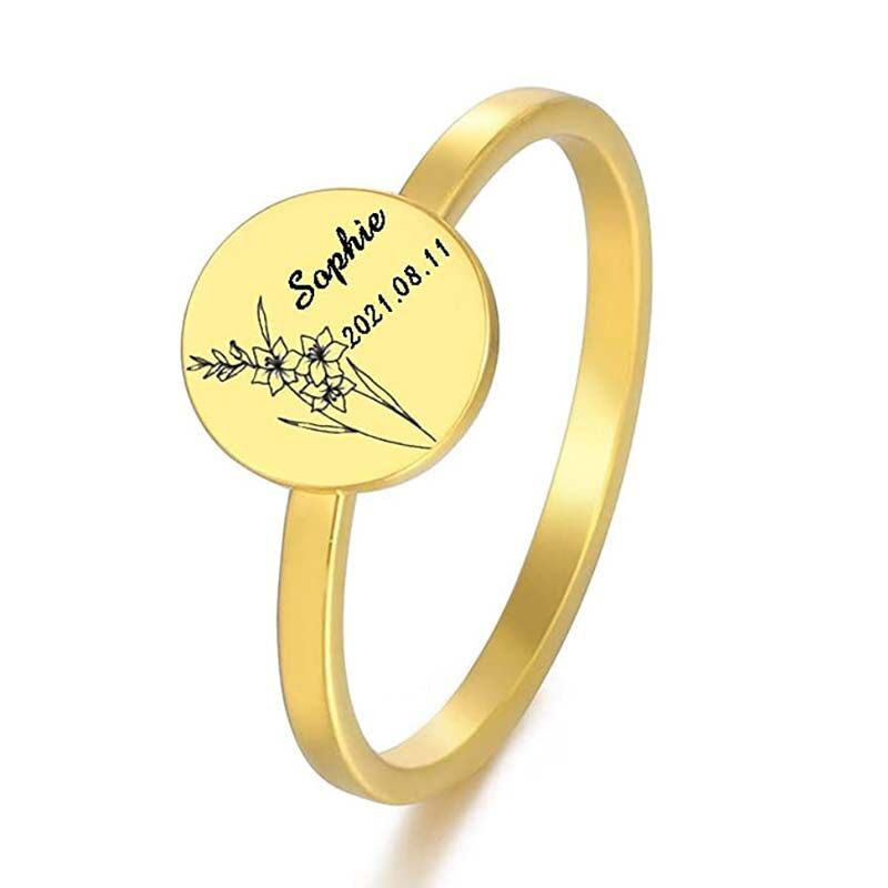 Round Custom Birth Flower Ring