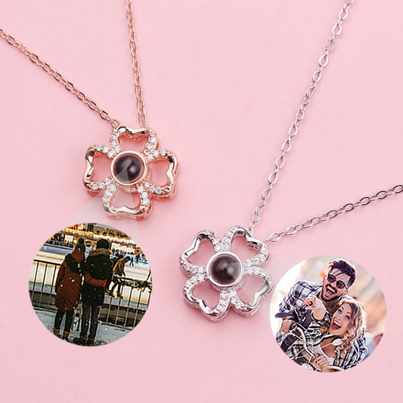 Personalized Photo Projection Necklace-Hollow Four-Leaf Clover