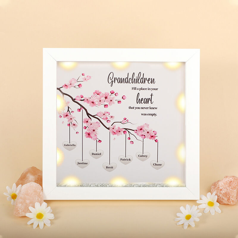Personalized Pink Plum Branches Light Up Family Tree Box Frame with Names