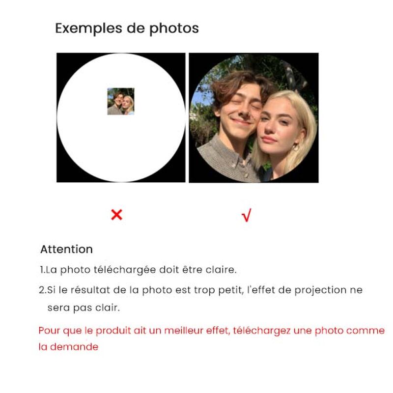 Porte-clés Personnalisé Photo Projection Correspondant Coeur Pour les couples