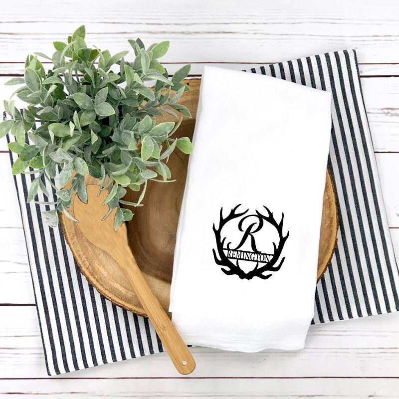 Personalized Towel with Custom Letter and Name Elegant Deer Horn Design for Anniversary Gift