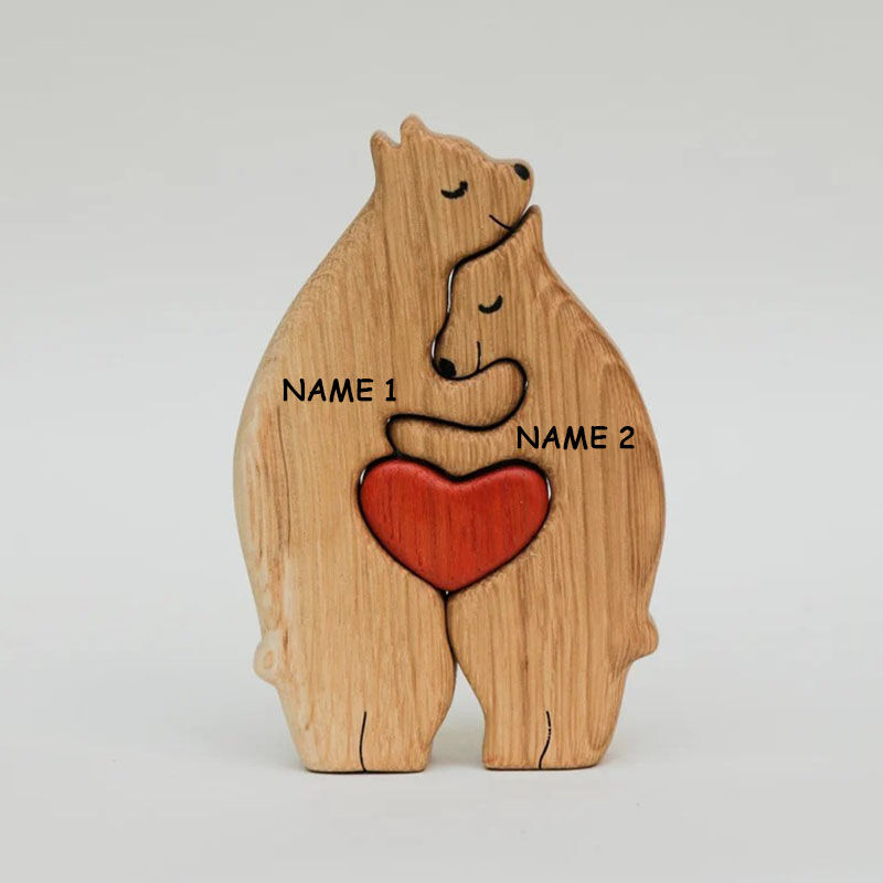 Personalized Couple Bear Wooden Puzzle Customized Names Valentine's Day Gift
