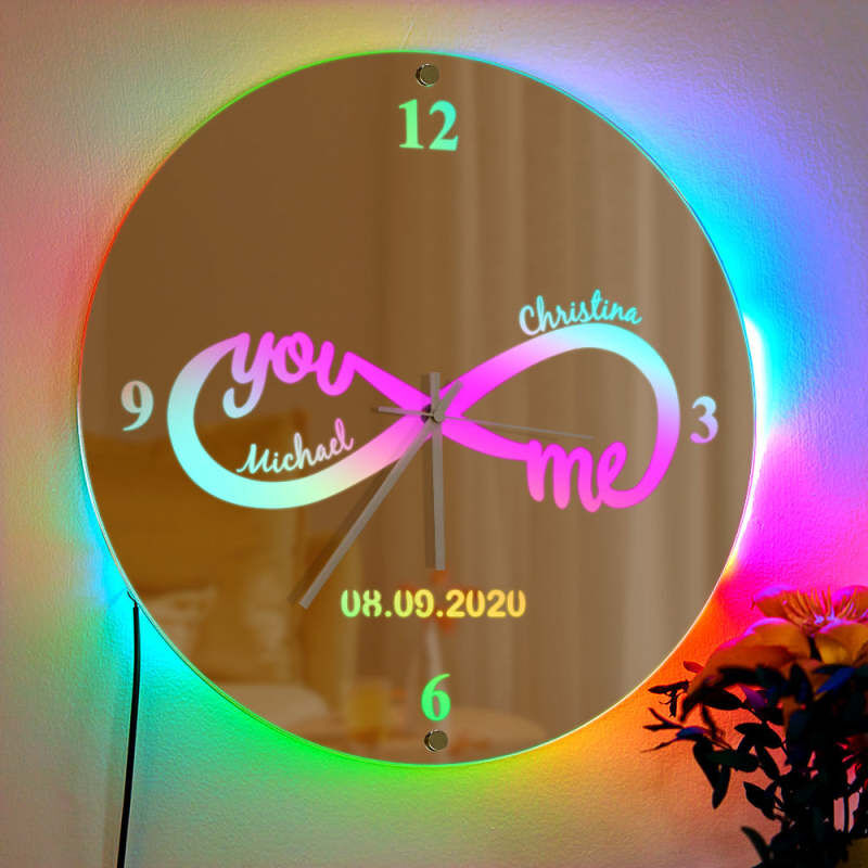 Personalized Mirror Lamp Customized Name Band Clock Cool Gift for Him