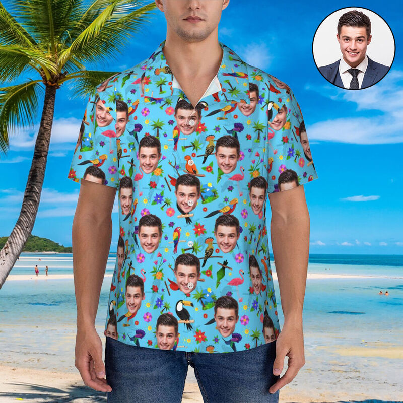 Camisa Hawaiana Personalizada Estilo Tropical para Añadir Fotos de Cara Perfecta para Vacaciones en la Playa