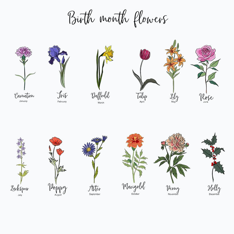 Personligt namn smycken ringskål med födelseblommönster söt present till födelsedag