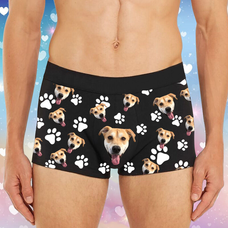 Personalized Picture Men's Underwear Boxer Briefs with White Animal Footprints Pattern Best Gift for Pet Lover