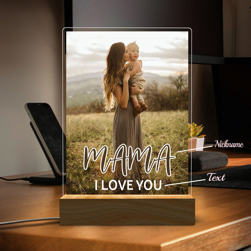 Personalized Picture Night Light with Custom Text And Nickname Simple Mother's Day Gift