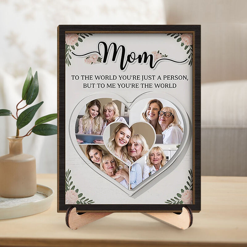 Personalized Frame Mom You're The World To Me Custom Heart Photos Design Perfect Mother's Day Gift