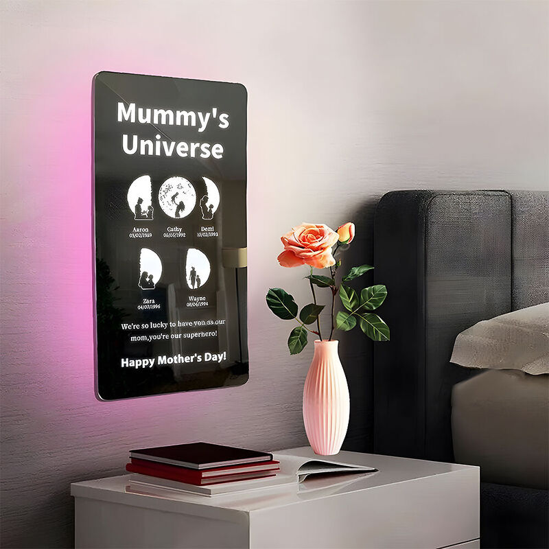 Personalisierte Mondphase Spiegel Lampe Mummy's Universe Besonderes Geschenk für Mutter