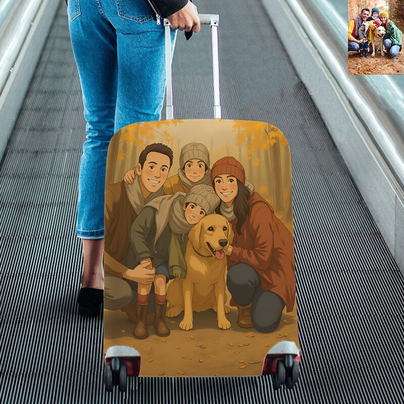 Personalized Luggage Cover Custom Cartoon Style Photo Fun Gift for Family
