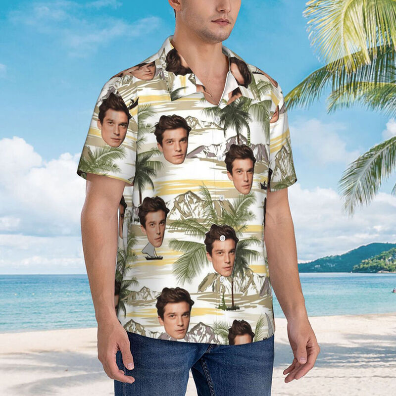 Custom Hawaiian Shirt with Coconut Tree Pattern Add Photo Holiday Gift for Husband