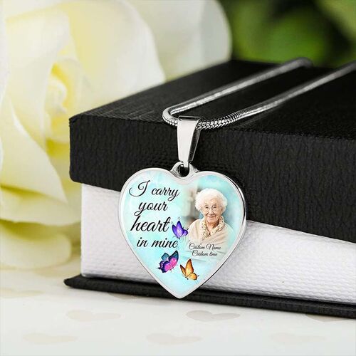 "I Carry Your Heart in Mine" Custom Photo Memorial Necklace