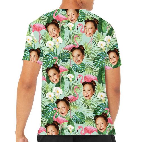 Custom Face Hawaiian T-Shirt With Flamingo & Leaves