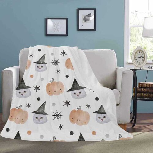 Custom Photo Blanket with Cute Ghost Personalized Halloween Gift For Pet Lover