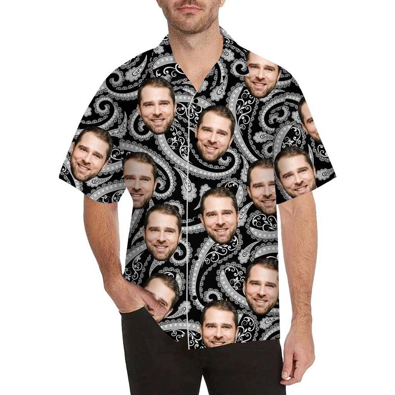 Custom Face Black Fish Men's All Over Print Hawaiian Shirt