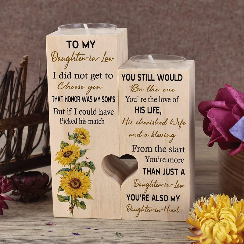 "To My Daughter in Law from The Start You're More Than Just A Daughter "Personalized Wooden Candle Holder
