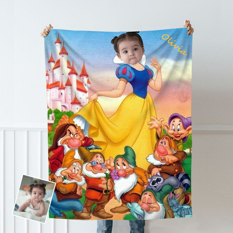 Personalized Custom Photo Blanket Gnome Background Girls Flannel Blanket
