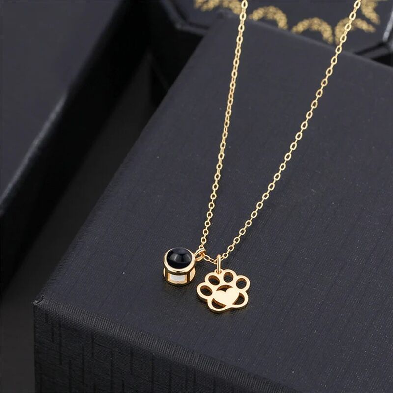 Personalized Paw Print Photo Projection Necklace With Cute Heart for Pet Lover