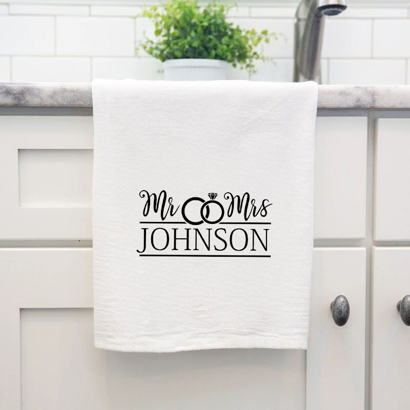 Personalized Towel with Custom Name Rings Decoration Meaningful Gift for Couple