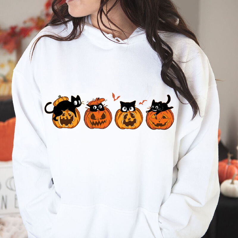 Funny Hoodie Invisible Pumpkin Cat Pattern Design Interesting Halloween Gift