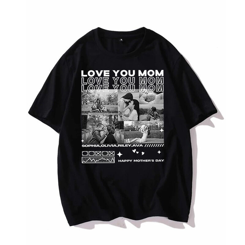 T-shirt personnalisé Love You Mom avec photos personnalisées Design chic Cadeau parfait pour la fête des mères