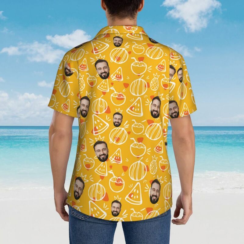 Camisa Personalizada Estilo Tropical Dibujo Sandía Amarillo Camisa Hawaiana Unsex