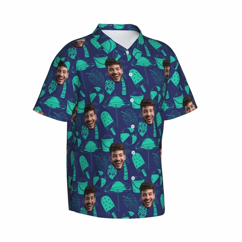 Camicia hawaiana personalizzata con elementi da spiaggia per uomo