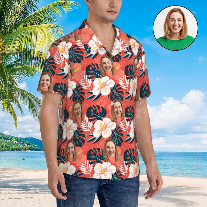 Camisa Hawaiana Personalizada para Hombre con Estampado Floral Grande para Vacaciones