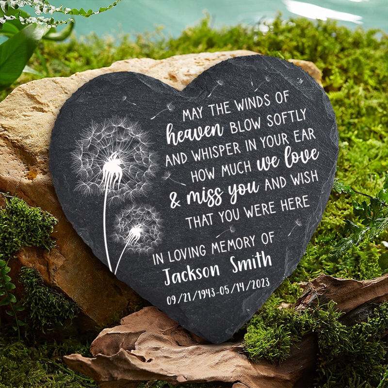 Custom Heart Shaped Memorial Stone Dandelion Sympathy Gift for Family Members