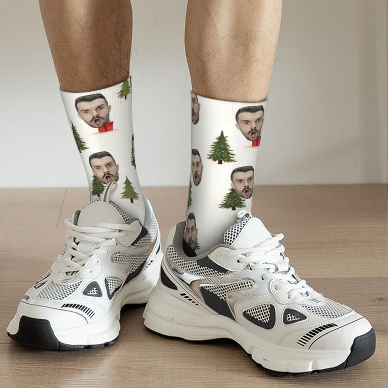 Chaussettes personnalisées avec motif d'arbre de Noël Ajoutez une photo pour les cadeaux de Noël