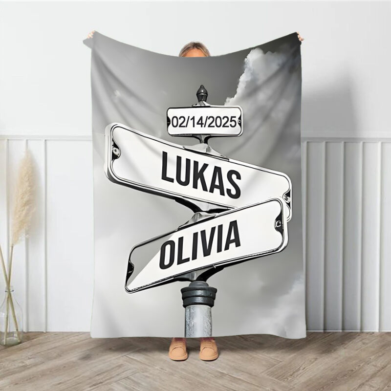 Personalized Name Blanket Road Sign Creative Present for Valentine's Day