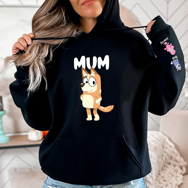 Personalized Hoodie Custom Bluey Mama with Cute Cartoon Pattern Design Perfect Mother's Day Gift