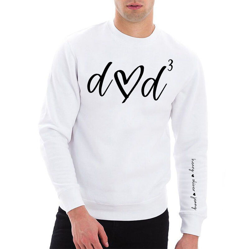 Personalized Sweatshirt Dad Heart with Kids Name On The Sleeve Unique Design Perfect Father's Day Gift