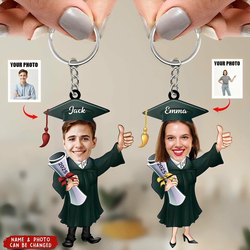 Personalized Acrylic Photo Keychain Graduation Gift for Friends