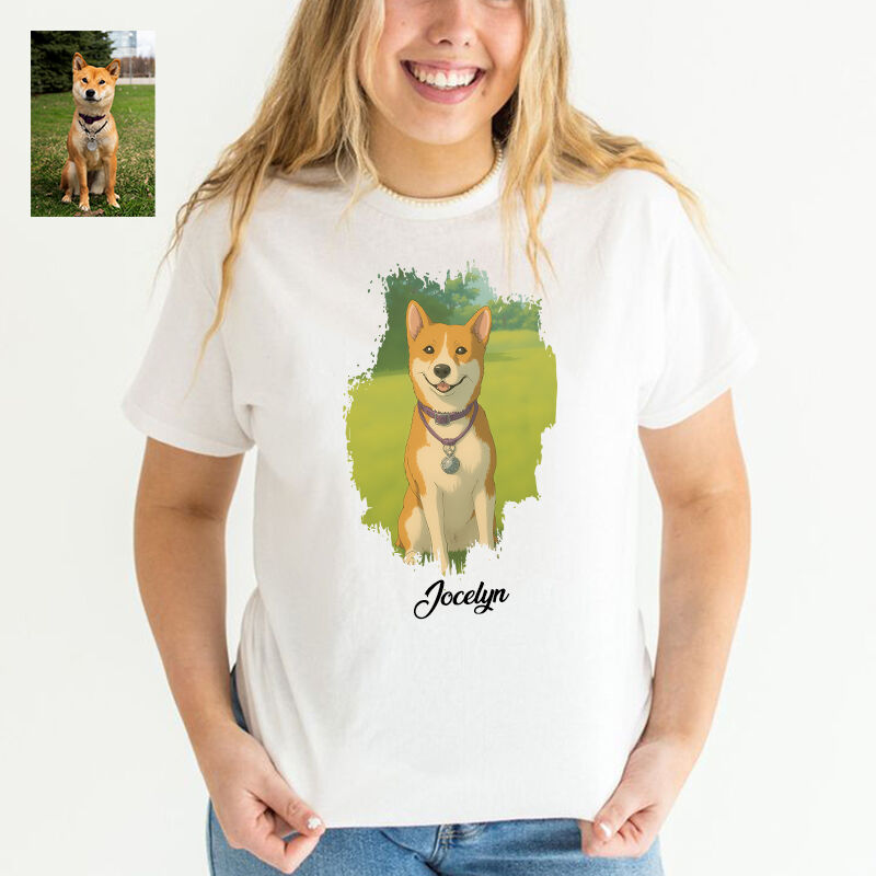 Personalized T-shirt Custom Pet Photo Ghibli Anime Style Design Warm Gift for Pet Lovers