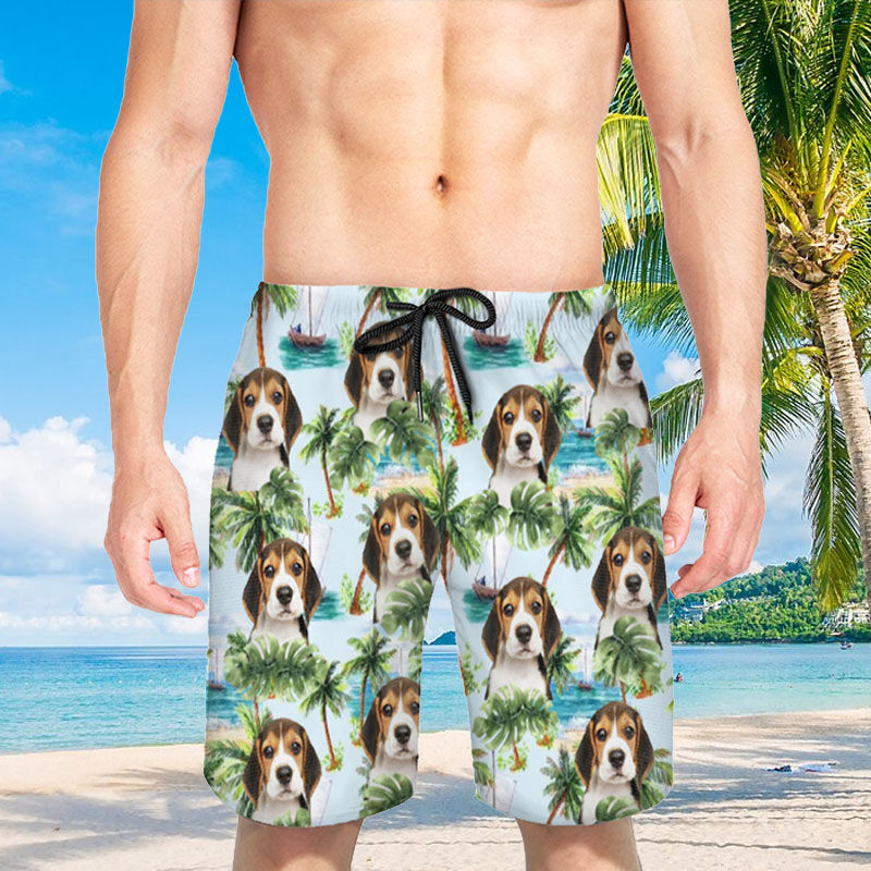 Personalized Picture Men's Beach Shorts with Boat Pattern Special Gift for Him