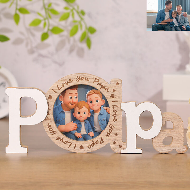 Personalized Papa Cartoon Style Photo Frame Gift for Father