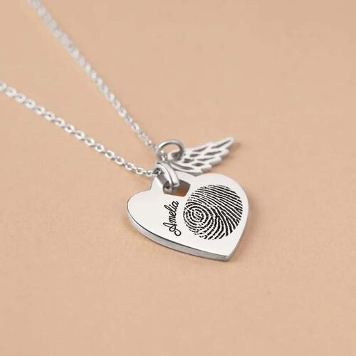 Collana Pendente Cuore Personalizzata con Impronte Digitale e Ali