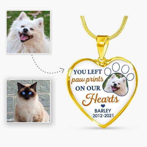 "You Left Paw Prints On Our Hearts" Unique Personalized Pet Memorial Necklace